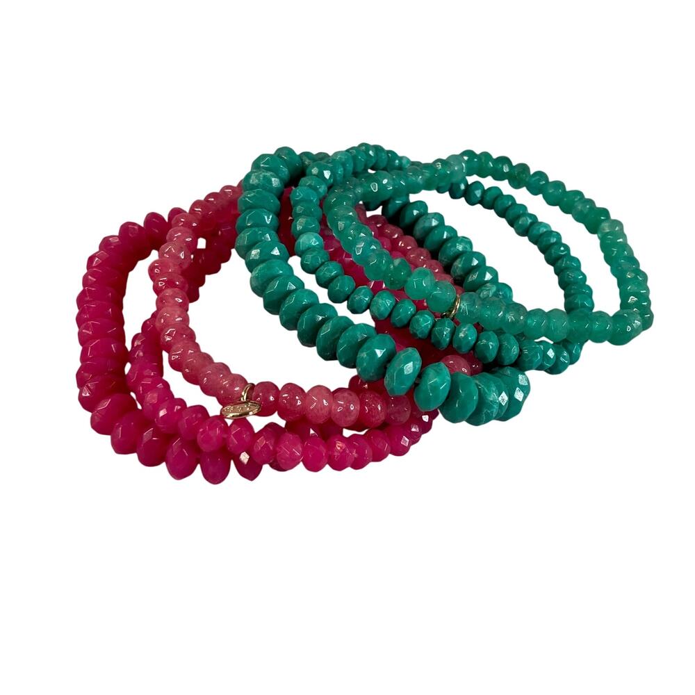 0027 J.Crew Factory Two Acrylic Beaded Stretch Bracelet Sets (Pink, Green) EUC